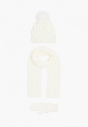 Шапка, шарф и варежки Vittoria Vicci. Цвет: белый