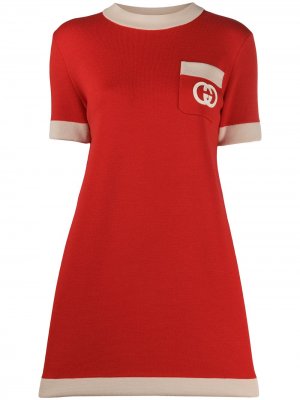 Короткое платье-футболка с логотипом GG Gucci. Цвет: красный