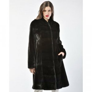Пальто , норка, силуэт прилегающий, пояс/ремень, размер 40, черный Manakas Frankfurt. Цвет: черный