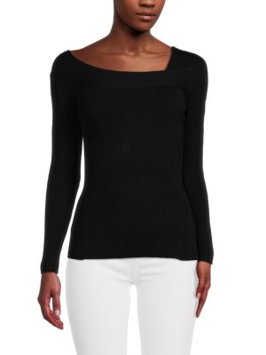 Асимметричный свитер в рубчик , черный Donna Karan