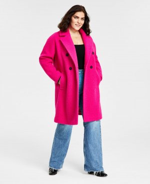 Женское двубортное пальто больших размеров из букле , розовый BCBGeneration