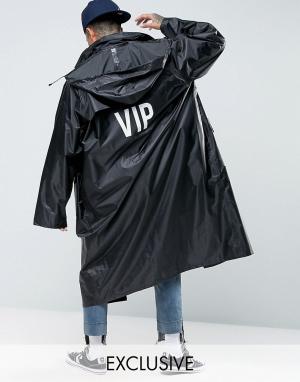 Oversize-макинтош с принтом VIP на спине Reclaimed Vintage. Цвет: черный