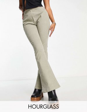 Салатовые расклешенные брюки на шнурке ASOS Hourglass. Цвет: зеленый