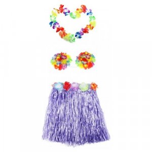 Набор гавайское ожерелье 96 см, лиф Лилия лифчик из цветов, юбка фиолетовая 40 см Happy Pirate. Цвет: фиолетовый