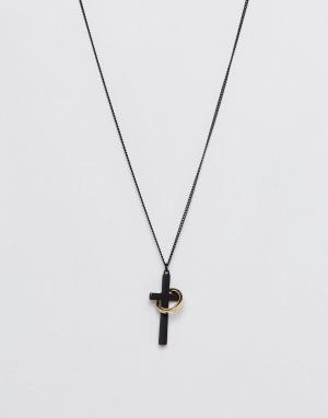 Золотисто-черное ожерелье с крестиком и кольцом Chained & Able. Цвет: черный