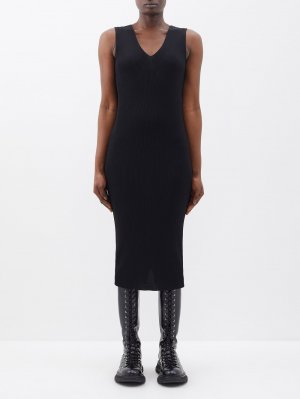 Платье миди из рубчатого джерси с v-образным вырезом , черный Moncler
