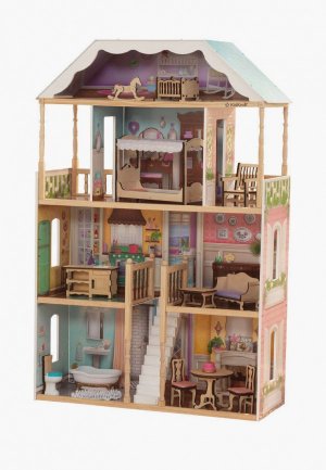 Дом для куклы KidKraft Шарллота, с мебелью 14 предметов в наборе, кукол 30 см. Цвет: разноцветный