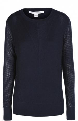 Шерстяной пуловер с круглым вырезом и перфорацией Diane Von Furstenberg. Цвет: темно-синий