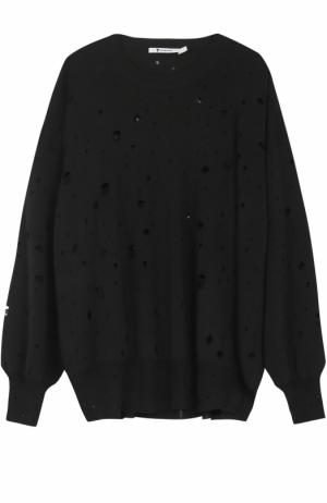 Пуловер свободного кроя с потертостями T by Alexander Wang. Цвет: черный