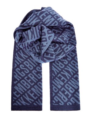 Вязаный шарф с принтом в стиле леттеринг BIKKEMBERGS. Цвет: синий