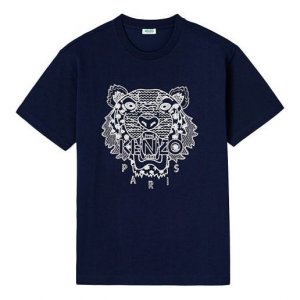 Футболка Men's KENZO Ikat Tie Dye Tiger Head Embroidered Short Sleeve Midnight Blue T-Shirt, синий