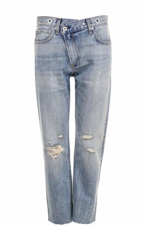 Укороченные джинсы прямого кроя с потертостями Rag&Bone. Цвет: голубой