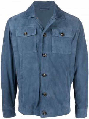Chest-pocket leather shirt jacket Barba. Цвет: синий