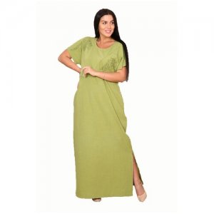 Платье женское Миллена Шарм 22174 52р длинное льняное летнее повседневное MillenaSharm. Цвет: зеленый