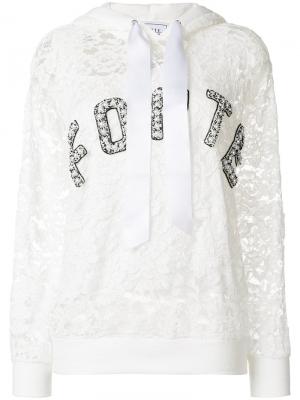 Толстовка с капюшоном и кружевной вышивкой Forte Dei Marmi Couture. Цвет: белый