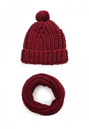 Комплект шапка и шарф снуд Fete. Цвет: бордовый