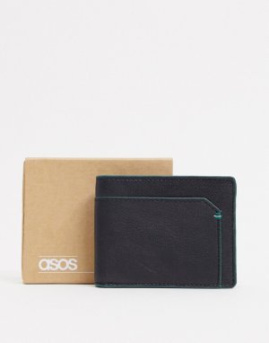 Черный кожаный бумажник с отделением для карт -Черный цвет ASOS DESIGN