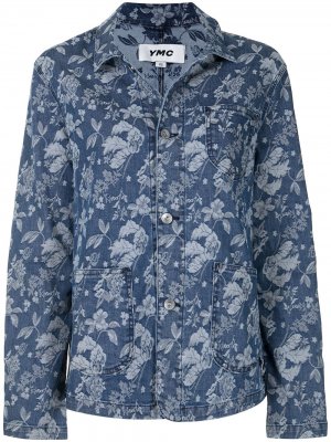 Джинсовая куртка с цветочным принтом YMC. Цвет: синий