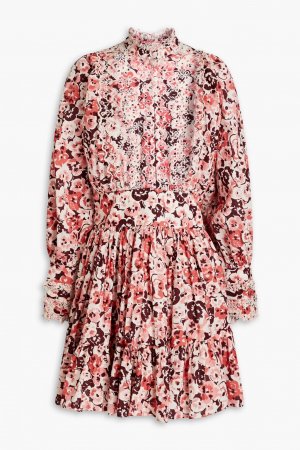 Платье-рубашка мини из хлопка со сборками и цветочным принтом, розовый byTiMo