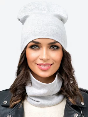 Комплект шапка и снуд женский HF167168RSP светло-серый меланж, р.52-58 HappyFox. Цвет: серый
