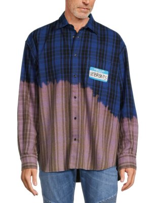 Рубашка на пуговицах в клетку с именной биркой Bleach Dye , цвет Blue Check Multi Vetements