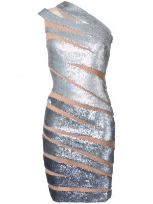 Короткое платье на одно плечо Jean Fares Couture. Цвет: металлический