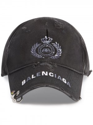 Кепка с эффектом потертости и вышитым логотипом Balenciaga. Цвет: черный
