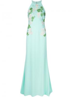 Вечернее платье с кружевной аппликацией Badgley Mischka. Цвет: зелёный