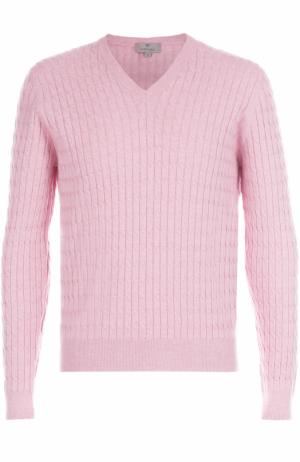 Пуловер фактурной вязки из смеси хлопка и шелка Canali. Цвет: розовый