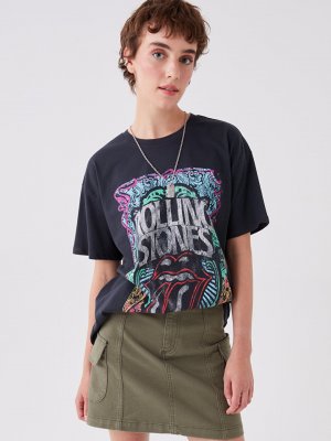 Женская футболка с коротким рукавом круглым вырезом и принтом Rolling Stones XSIDE