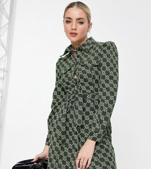 Зеленое вельветовое платье-рубашка с принтом логотипа Inspired-Зеленый цвет Reclaimed Vintage