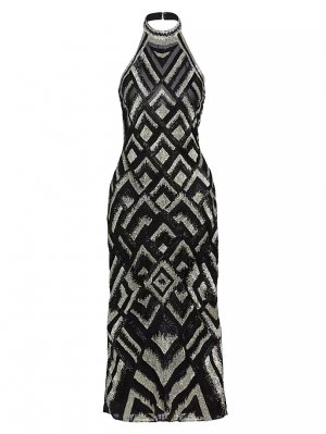 Коктейльное платье миди с вырезом через шею и бисером , цвет black silver Reem Acra