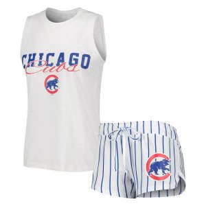 Женский спортивный белый комплект из майки и шорт в тонкую полоску Chicago Cubs Reel для женщин Concepts Sport, сна Unbranded