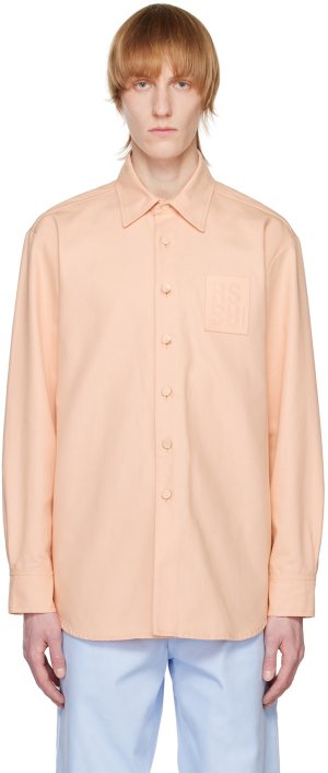 Розовая джинсовая рубашка с нашивками Raf Simons