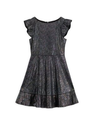 Расклешенное платье с принтом из фольги для девочек , цвет Black Silver Zac Posen