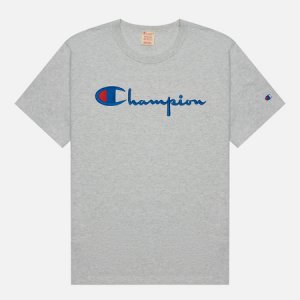 Мужская футболка Basic Big Script Logo Crew Neck Comfort Fit Champion Reverse Weave. Цвет: серый