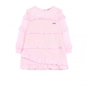 Хлопковое платье свободного кроя с оборками N21. Цвет: розовый