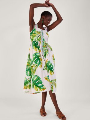 Солнцезащитное платье с пальмовым принтом, Белый/Мульти Monsoon