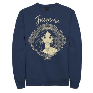 Мужской флисовый пуловер с изображением Жасмины в рамке Aladdin Live Action , синий Disney