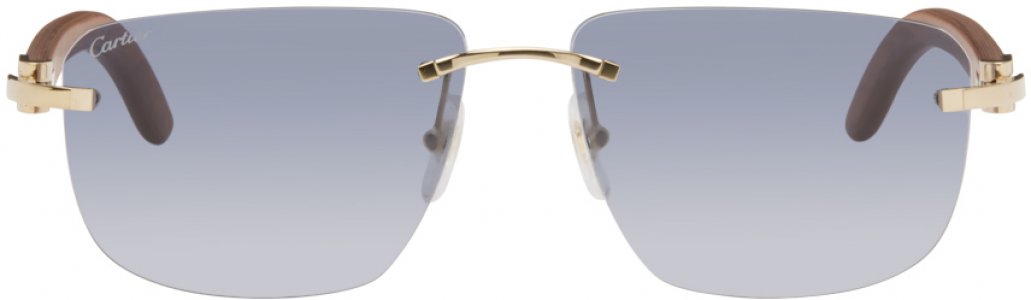 Коричнево-золотые квадратные солнцезащитные очки Cartier