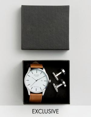 Подарочный набор из часов с кожаным ремешком и серебристыми запонками Reclaimed Vintage. Цвет: рыжий