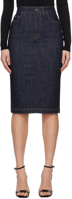 Темно-синяя джинсовая юбка-миди с вентиляцией Dolce&Gabbana