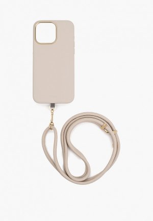 Чехол для iPhone Uniq 15 Pro Max, COEHL Creme с MagSafe, силиконовый soft-touch, шнурком на шею. Цвет: бежевый