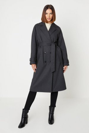 Пальто с поясом и узором «елочка» , серый Oasis