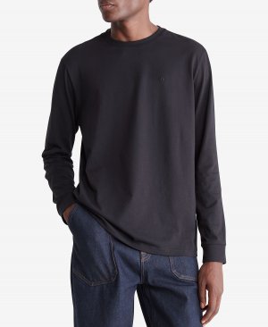 Мужская компактная хлопковая футболка с круглым вырезом классического кроя длинными рукавами Calvin Klein