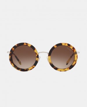 Солнцезащитные очки в круглой металлической оправе светло-коричневого цвета Гавана , коричневый Miu