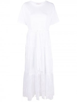 Длинное платье-футболка с кружевом Ermanno. Цвет: белый