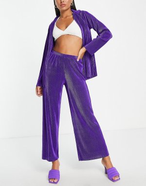 Плиссированные широкие пляжные брюки фиолетового цвета ASOS DESIGN