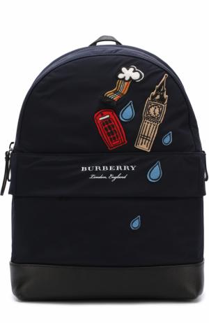 Текстильный рюкзак с аппликациями Burberry. Цвет: темно-синий