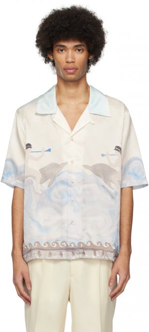 Сине-бежевая рубашка свободного кроя Commas